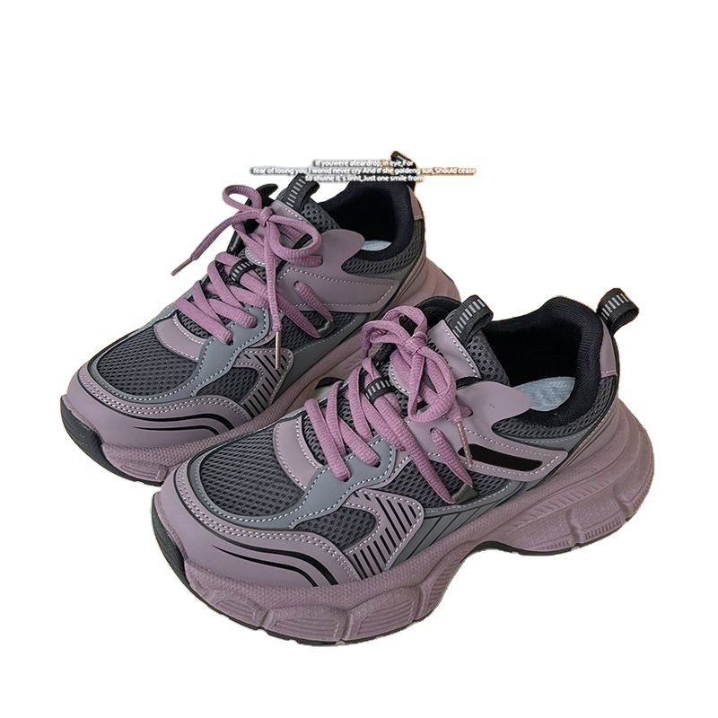Zapatos de malla gruesa para padres y mujeres 2025 verano y otoño nuevos zapatos casuales de moda transpirables versátiles zapatos deportivos de altura ligera