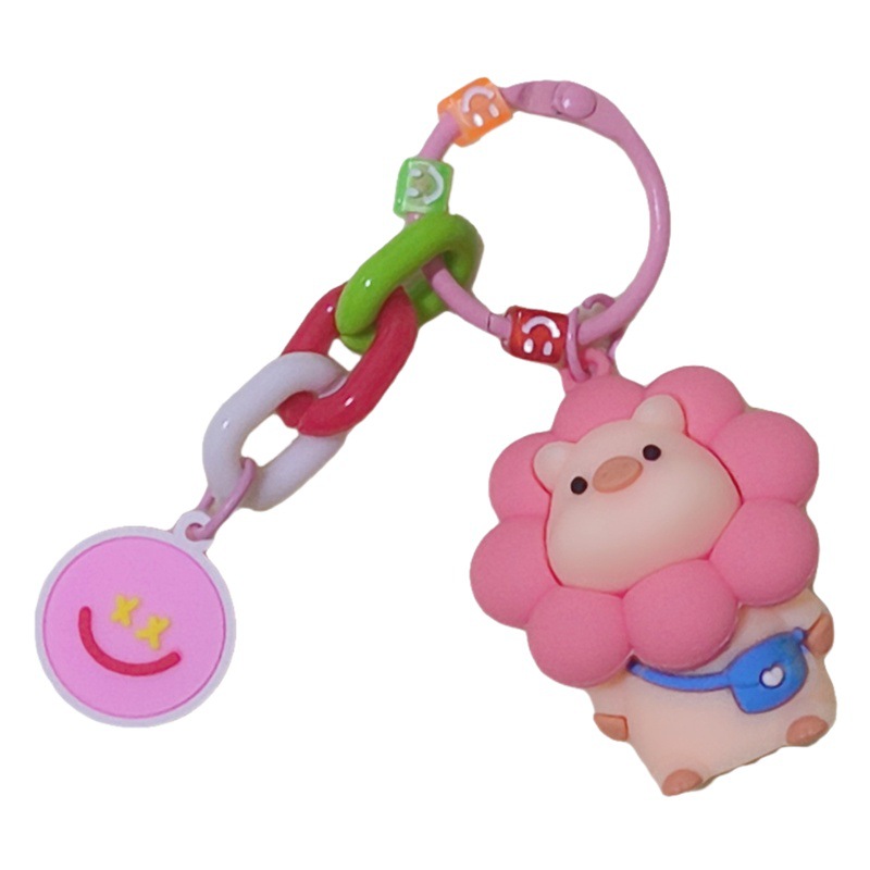 Super cute sunflower pig keychain ring Cartoon Doll schoolbag bag pendant earphone case accessories versatile