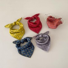 韩版宝宝三角巾春夏秋季格子薄款儿童口水巾婴儿围嘴纱布头巾围巾