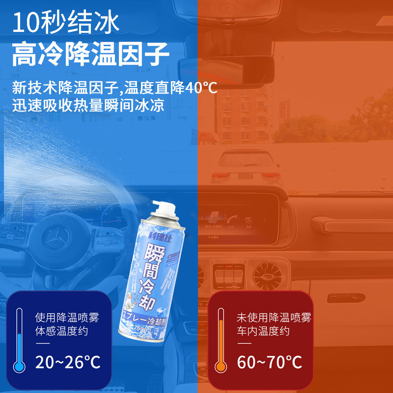 車内を瞬時に冷たくするスポーツサマー冷却スプレーで、暑さを防ぐために持ち運べる急速冷却と冷凍を実現します。|undefined