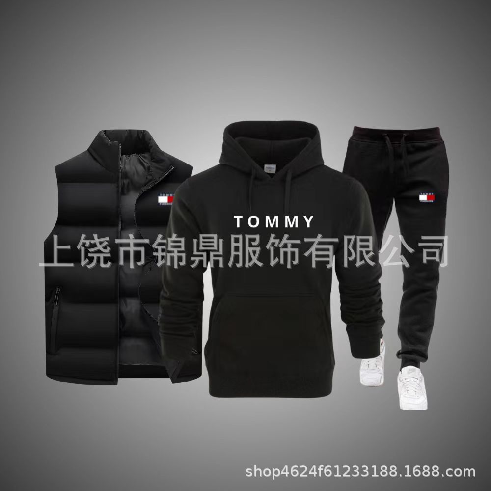 New European and American Trendy Brand Letter Three-Piece Set for Men and Women Sports Hooded Sweatshirt + Casual Sweatpants + Cotton Vest Set