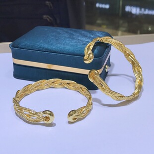 18K Gold Twist Braided Bracelet, Gold Non-Removable Bracelet, Accessible Luxury Twisted Filigree Bracelet, Fashionable Sparkling Jewelry