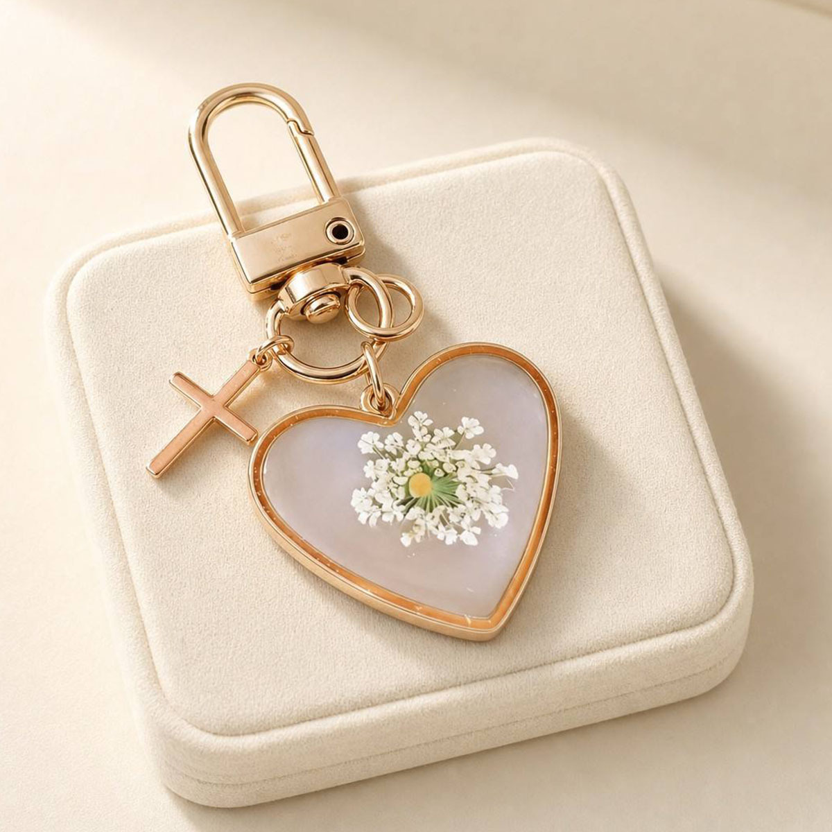 Cross-Border Pocket Gift Keychain Small Pendant Cross Mustard Seed Heart Keychain Dried Flower Pendant Wholesale
