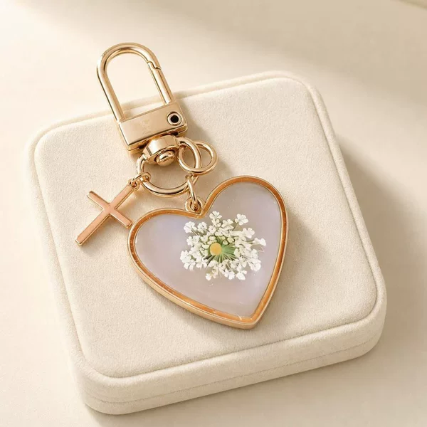 Cross-Border Pocket Gift Keychain Small Pendant Cross Mustard Seed Heart Keychain Dried Flower Pendant Wholesale