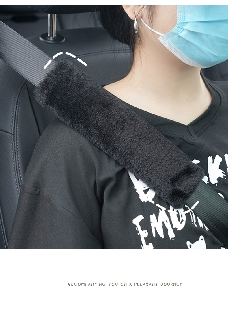 Blue Rain Seat Belt Shoulder Pads Casual Imitation Rabbit Fur Car Soft Anti-Strangle Protective Cover Winter Stuffed Car Shoulder Pads