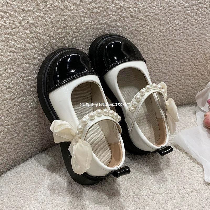 Детские кожаные туфли для девочек, весна-осень, новые черные, для выступлений, мягкая подошва, британский стиль, туфли принцессы
