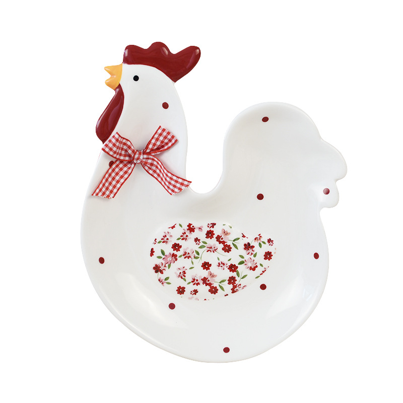 INS rojo floral pollo plato de cerámica plato de postre plato de desayuno té de la tarde plato de merienda de cerámica plato de pollo Pascua