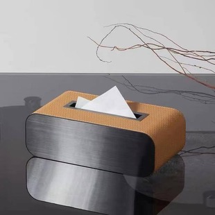 Modern Simple Leather Metal Tissue Box Paper Box Home Living Room Creative Coffee Table Decorative Ornaments Desktop Home