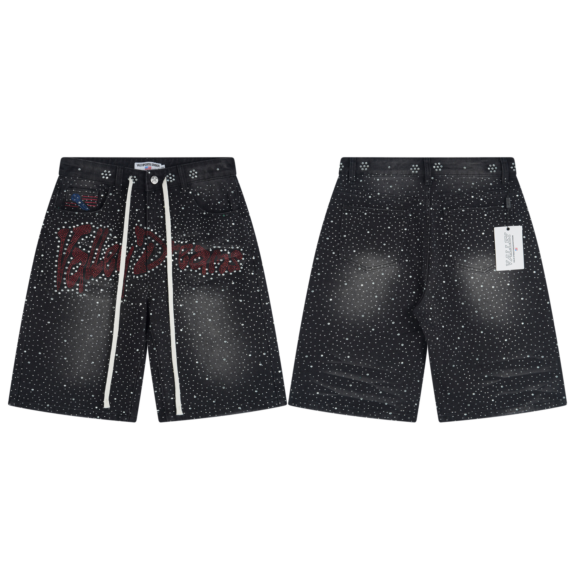 VALLEY Denim Shorts Rhinestone Black