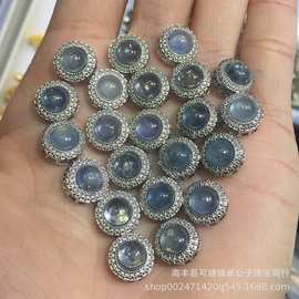 天然海蓝宝圆形DIY配件配饰颜色美丽通透铜镶通孔水晶小饰品