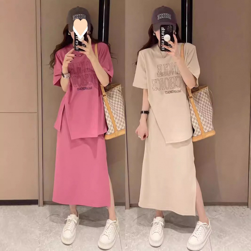 法式大码女装夏季时尚套装女欧洲站遮肚显瘦半身裙两件套|undefined