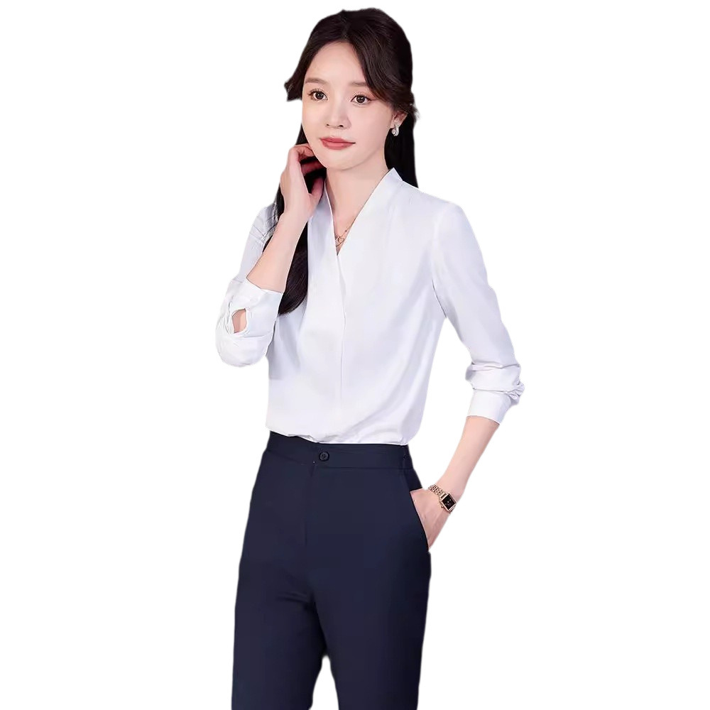 2024 새로운 화이트 칼라 긴 소매 셔츠 여성용 셔츠 전문 슬림 핏 작업 옷 플러스 사이즈 공식 셔츠