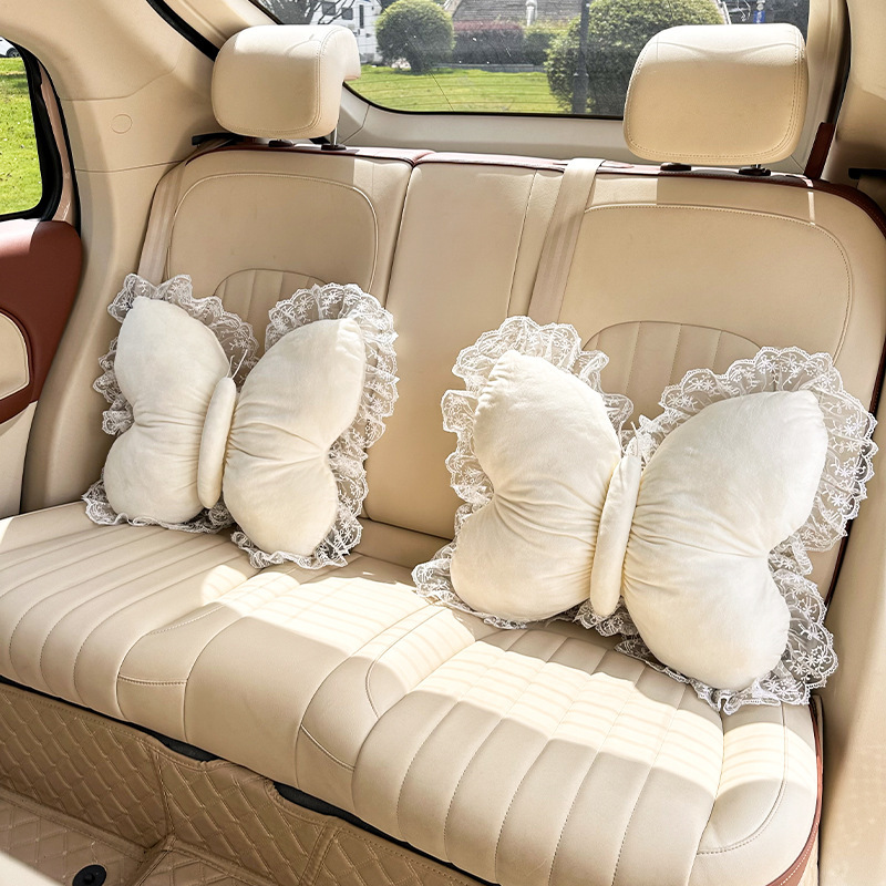 Creative Bow Car Headrest and Waist Support Cross-Border New Product Car Cushion Neck Pillow Plush Car Waist Support Cushion
