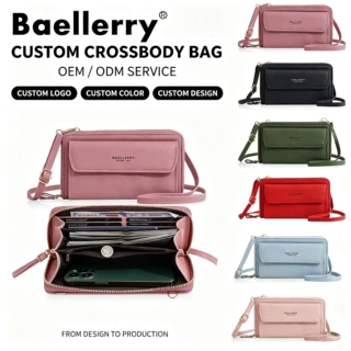 女士斜挎手机包定制 LOGO双拉链多卡位钱包外贸OEM crossbody bag