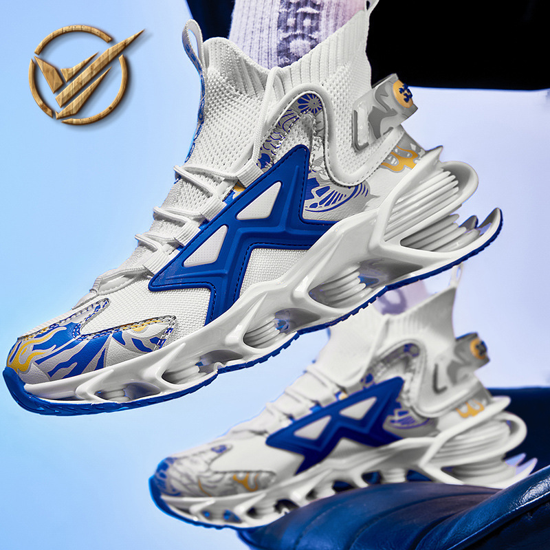 笑相迎跨境大码男鞋子2021秋冬新款刀锋厚底男士休闲鞋高帮袜子鞋