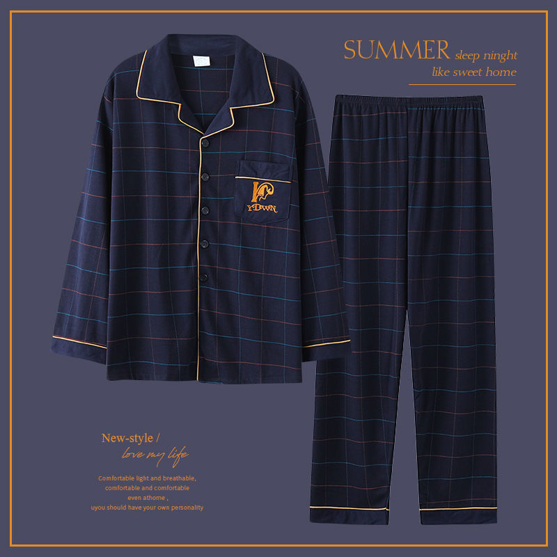 Pijamas de los hombres de primavera y otoño 100% algodón de manga larga más el tamaño de los hombres de desgaste en el hogar de algodón fino