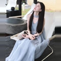 2025新款慵懒风法式蓝色无袖吊带连衣裙子女夏季海边度假仙女长裙