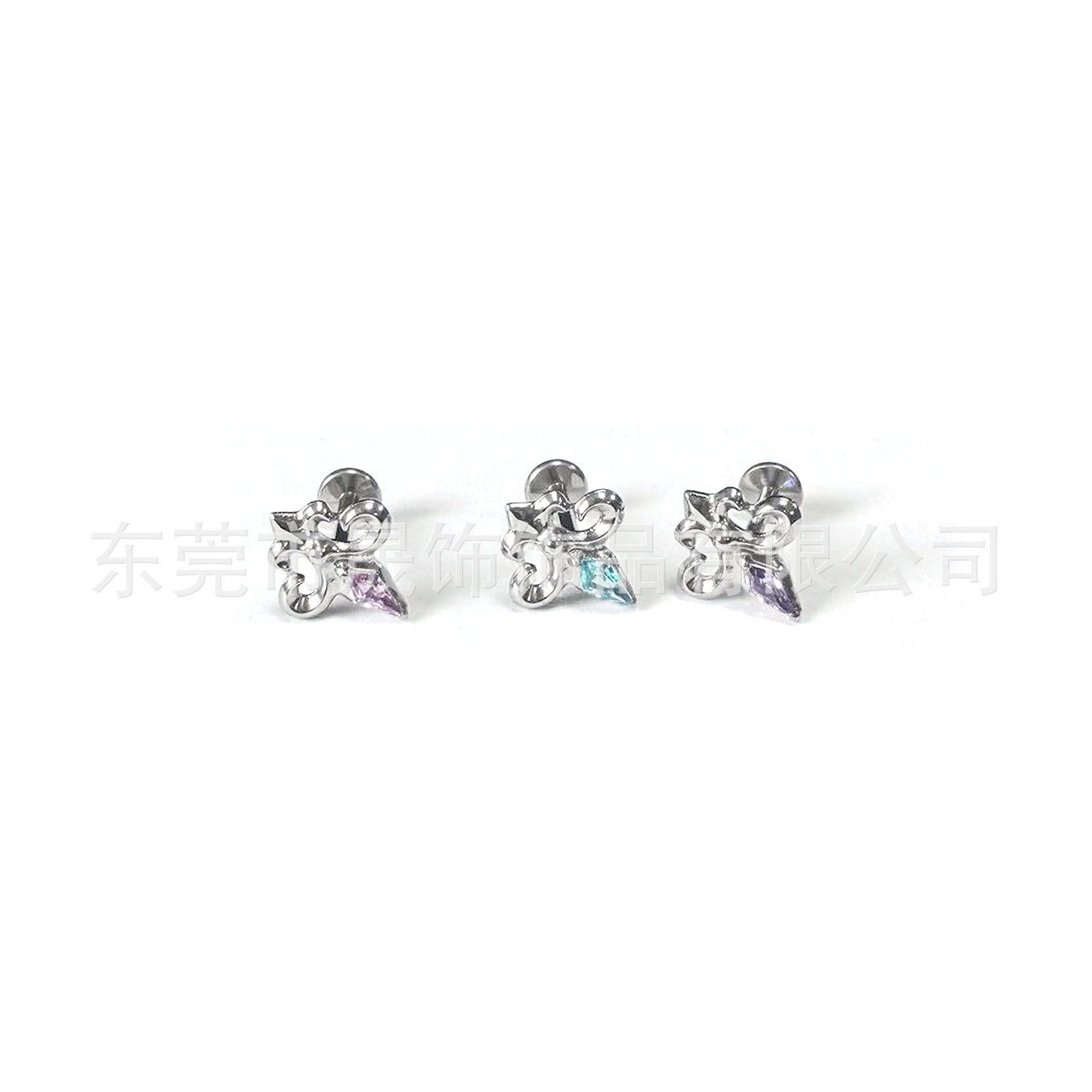 F136钛合金风筝石鸢尾花耳钉G23钛内螺纹锆石唇钉舌钉穿孔饰品头