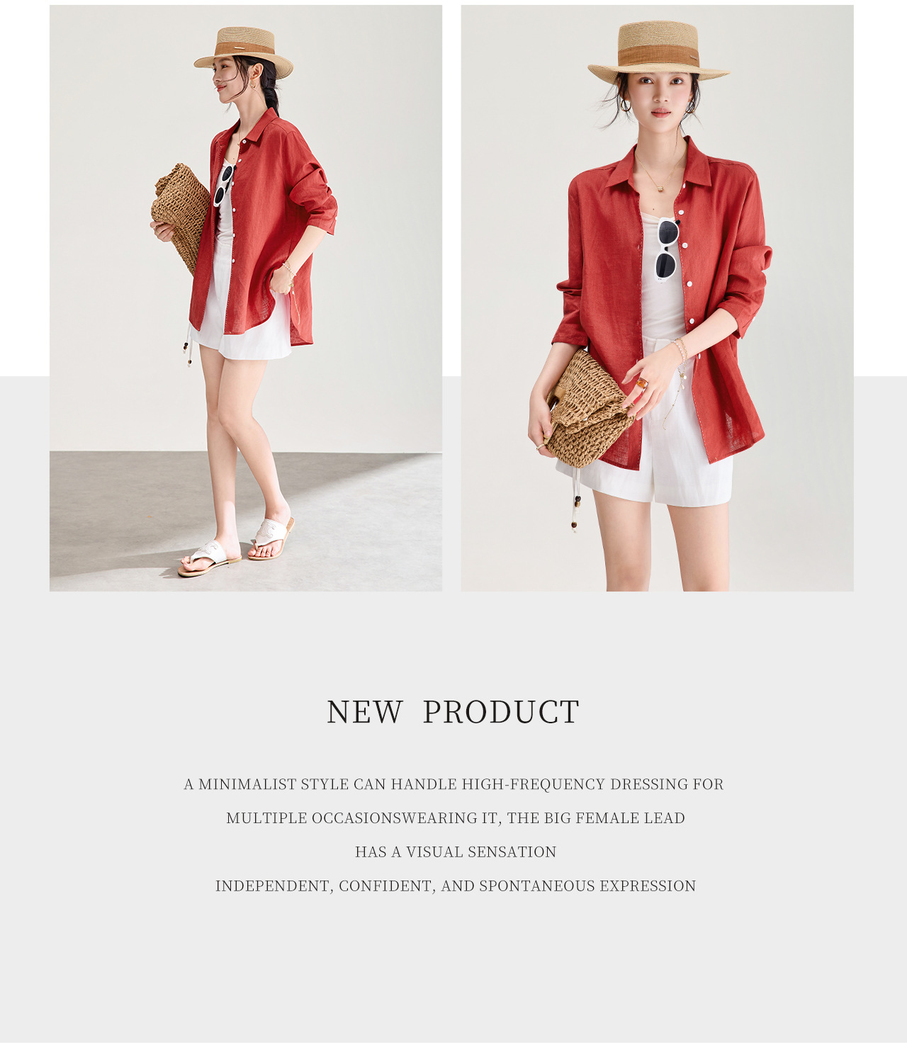 Áo sơ mi nữ linen chất lượng cao, phong cách cổ điển thư giãn, dáng rộng mùa hè — Đỏ Vermilion chi tiết 4