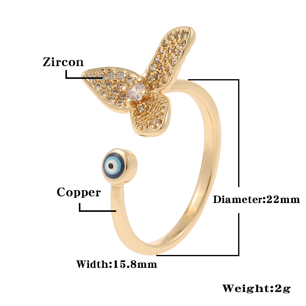 Fashion Geometric Devilu0027S Eye Star Copper Open Ring Rhinestone Plating Zircon Copper Rings