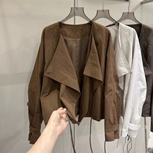 翻领衬衫女长袖开衫外套2025秋季新款设计感薄款上衣气质短款风衣