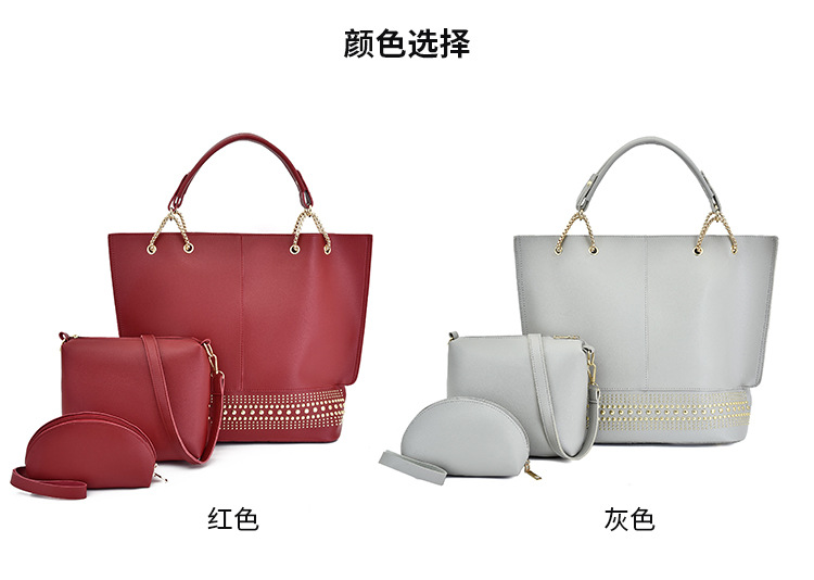 New 2024 foreign trade mother-daughter bag three-piece set, European and American fashion single-shoulder crossbody bag, versatile rivet hand-held large bag undefined