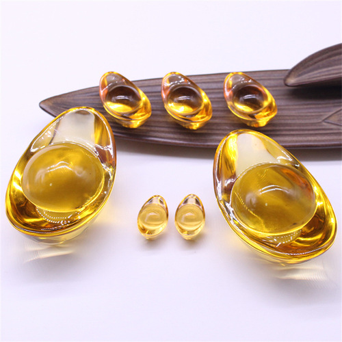 Glass Yuanbao Gold Yuanbao Yellow Artificial Glaze Crystal Decoration Living Room Desktop Ornaments Rice Vat Cornucopia Decoration