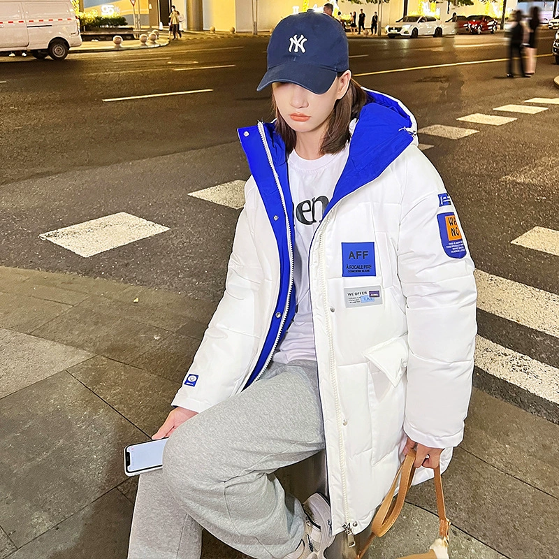 Двустороннее пуховое пальто на хлопковой подкладке, Женское зимнее Свободное пальто на хлопковой подкладке в Корейском стиле средней длины, утепленное Двустороннее пальто для студентов