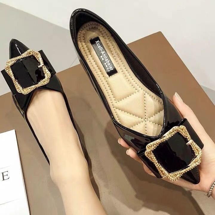 Pointed-Toe Women's Flat Shoes, Soft Leather, 2021 Spring New Style, Red Wedding Shoes, Versatile Boat Shoes, Soft-Soled Loafers