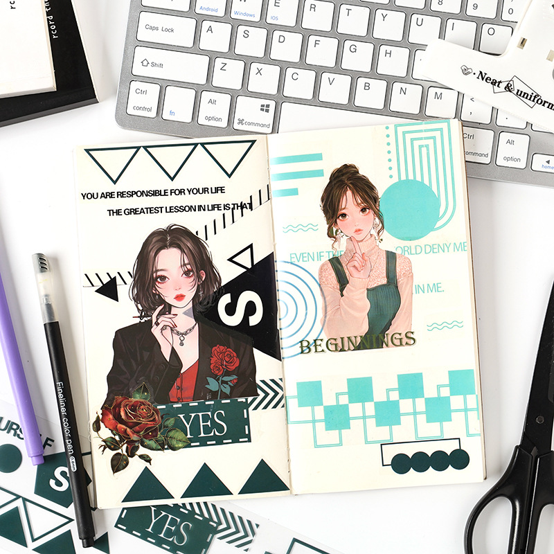 Geometría Yingmeng Cinta de pet transparente a prueba de agua Juego de cajas Pegatinas de diario de bricolaje Cinta simple transfronteriza en inglés