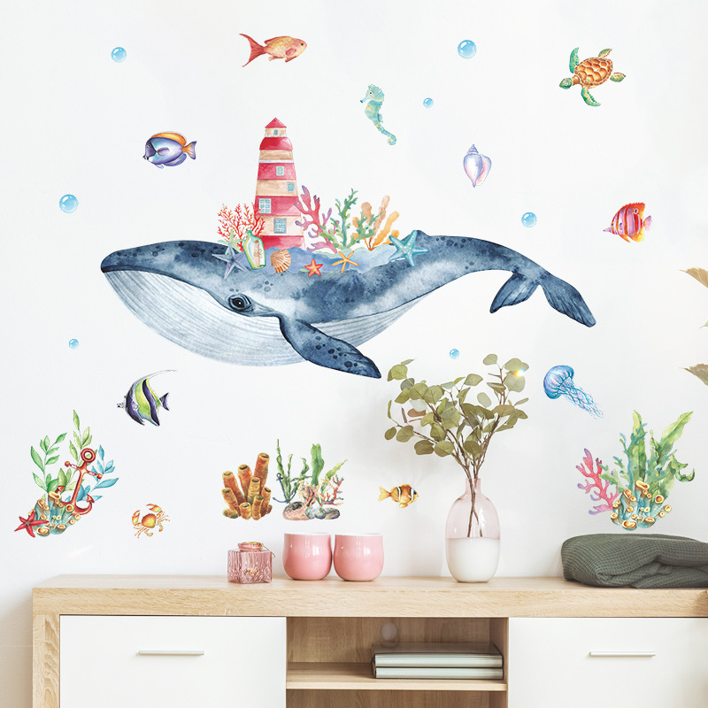 New Watercolor Seabed Whale Castle Wall Stickers display picture 4