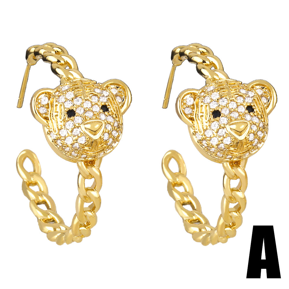 Fashion New Cute Bear C- Shaped Copper Stud Earrings Women