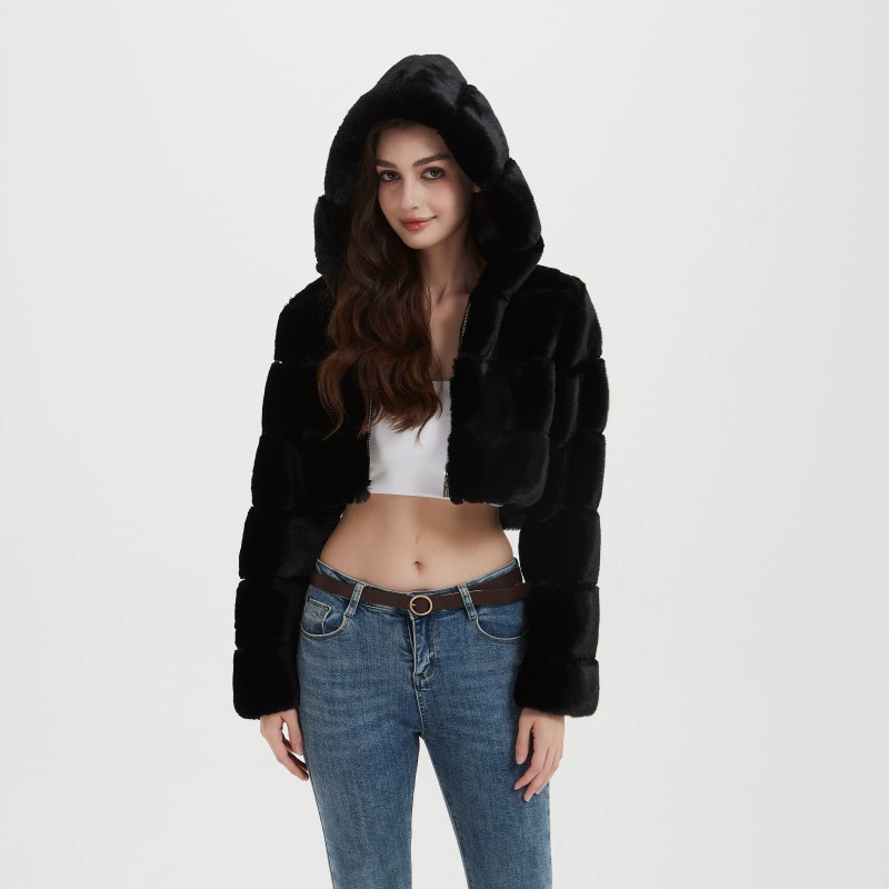 AliExpress Amazon меховые производители трансграничные 2024 осень-зима новый продукт с капюшоном имитация мехового пальто женский короткий европейский и американский