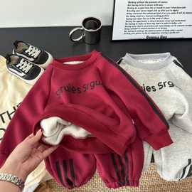 儿童春秋新款卫衣套装男女童加厚休闲运动字母上衣+裤子两件套装