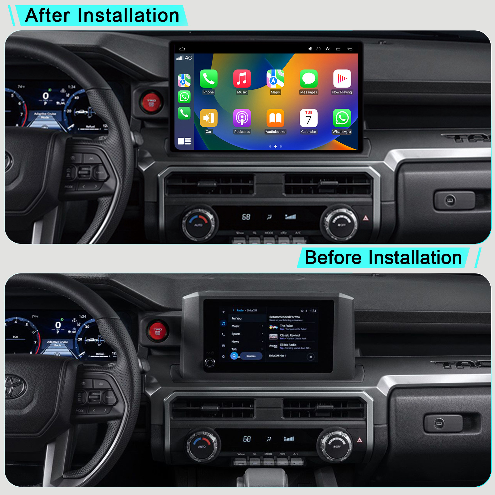 Wireless Carplay Apple Connectivity 8-Core Wifi Bluetooth Reverse Camera Tacoma/Seamaster Car Navigation System