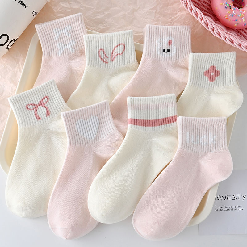 Spring and Autumn Socks Women's Short Socks Sports Pink Japanese Style Cute Cartoon College Style Women's Socks Student Breathable Children's Socks