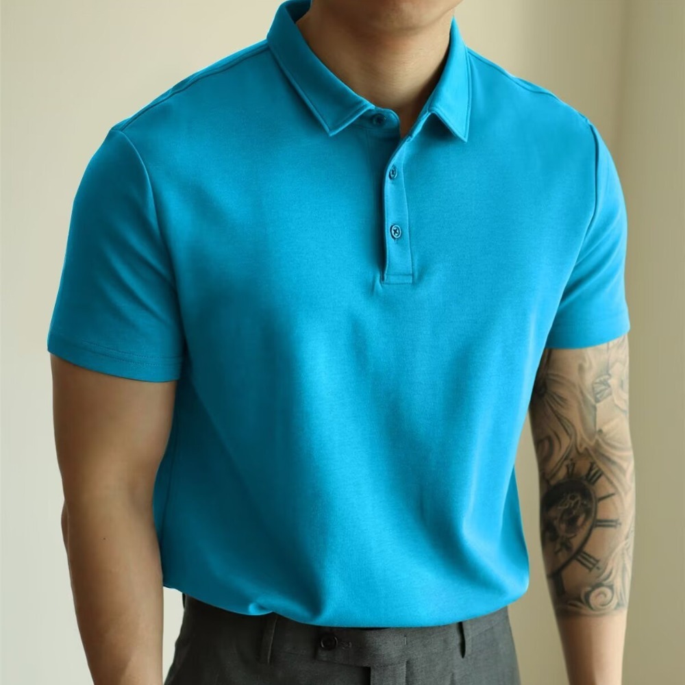 Camiseta de polo con cuentas de seda de hielo americano Camiseta de trabajo de manga corta delgada de manga corta para hombre Camisa de Paul de viaje informal de negocios