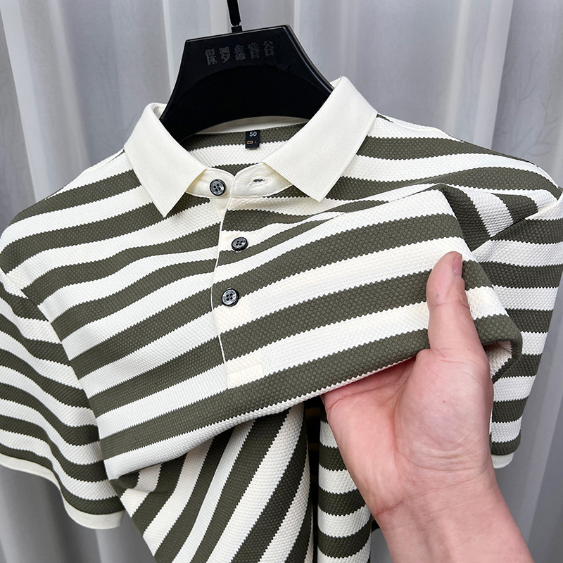 Summer new men's high-end striped POLO shirt fashion casual embroidery shirt collar short sleeve T-shirt trend half sleeve