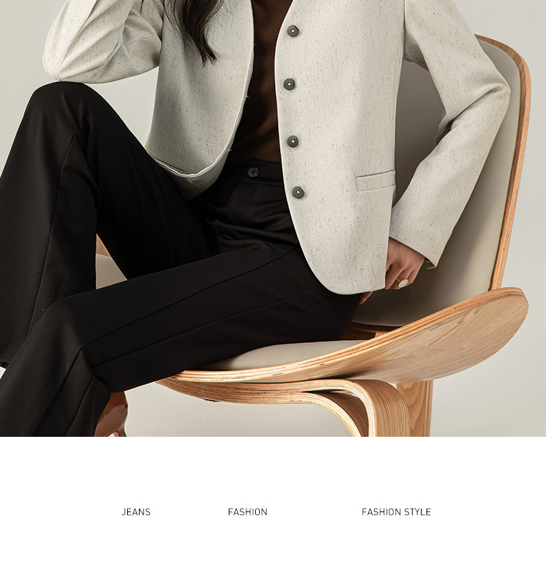 Áo blazer ngắn cổ V dáng nhỏ nhắn tay dài — Màu xám be chi tiết 19