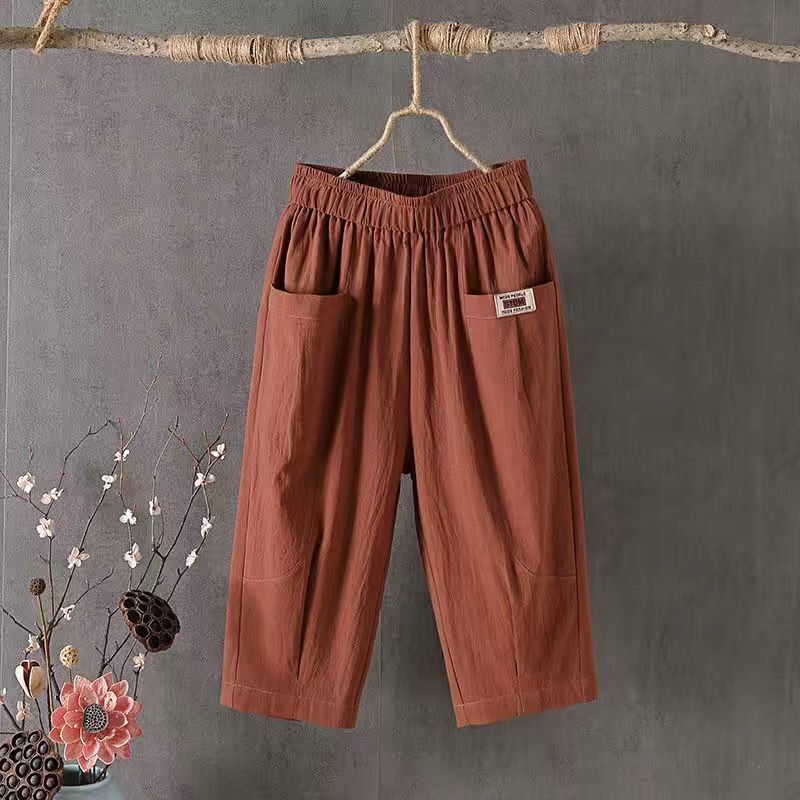 2026 Cotton and Linen Cropped Pants for Women, Summer Loose Fit, Plus Size, Elastic Waist, Tapered Harem Pants, Versatile Casual Pants