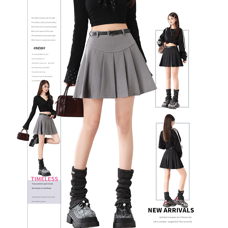 Korean New Pleated Skirt Ins European and American Style Anti-Exposure Belt Short Skirt A-Line Umbrella Skirt Age-Reducing Skirt