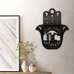 木製牆上置物架實木牆壁置物架多層儲物架免打孔木質承重支架