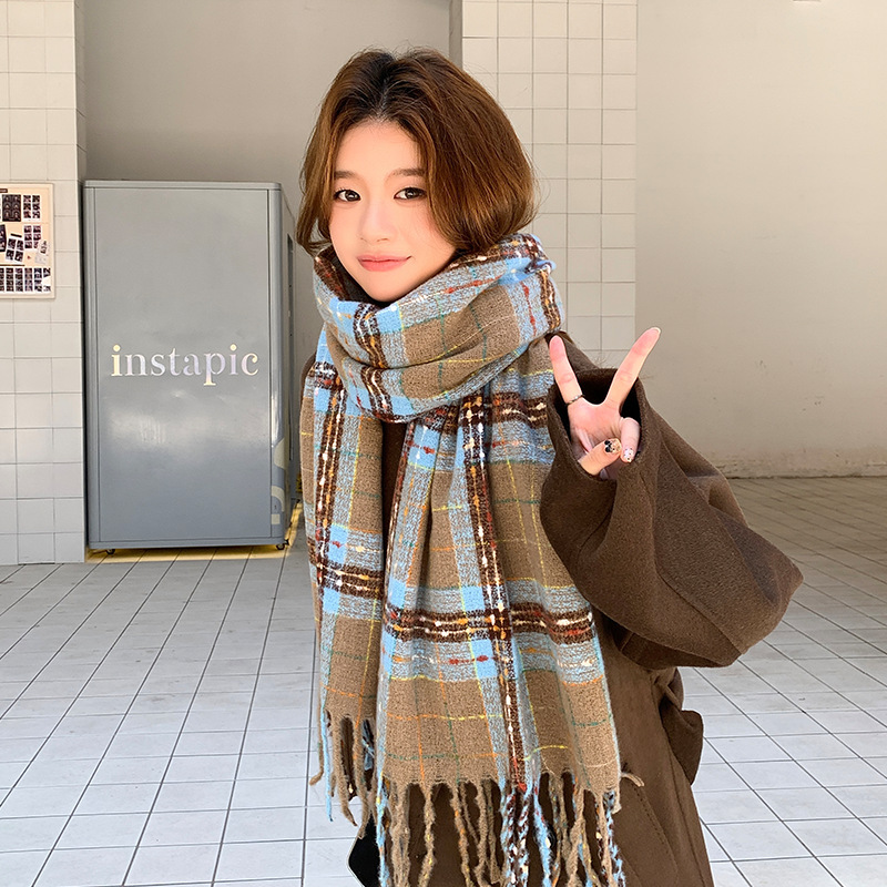 25小红书爆款韩系保暖围巾高级感女生甜美可爱仿羊绒百搭格子围脖|undefined