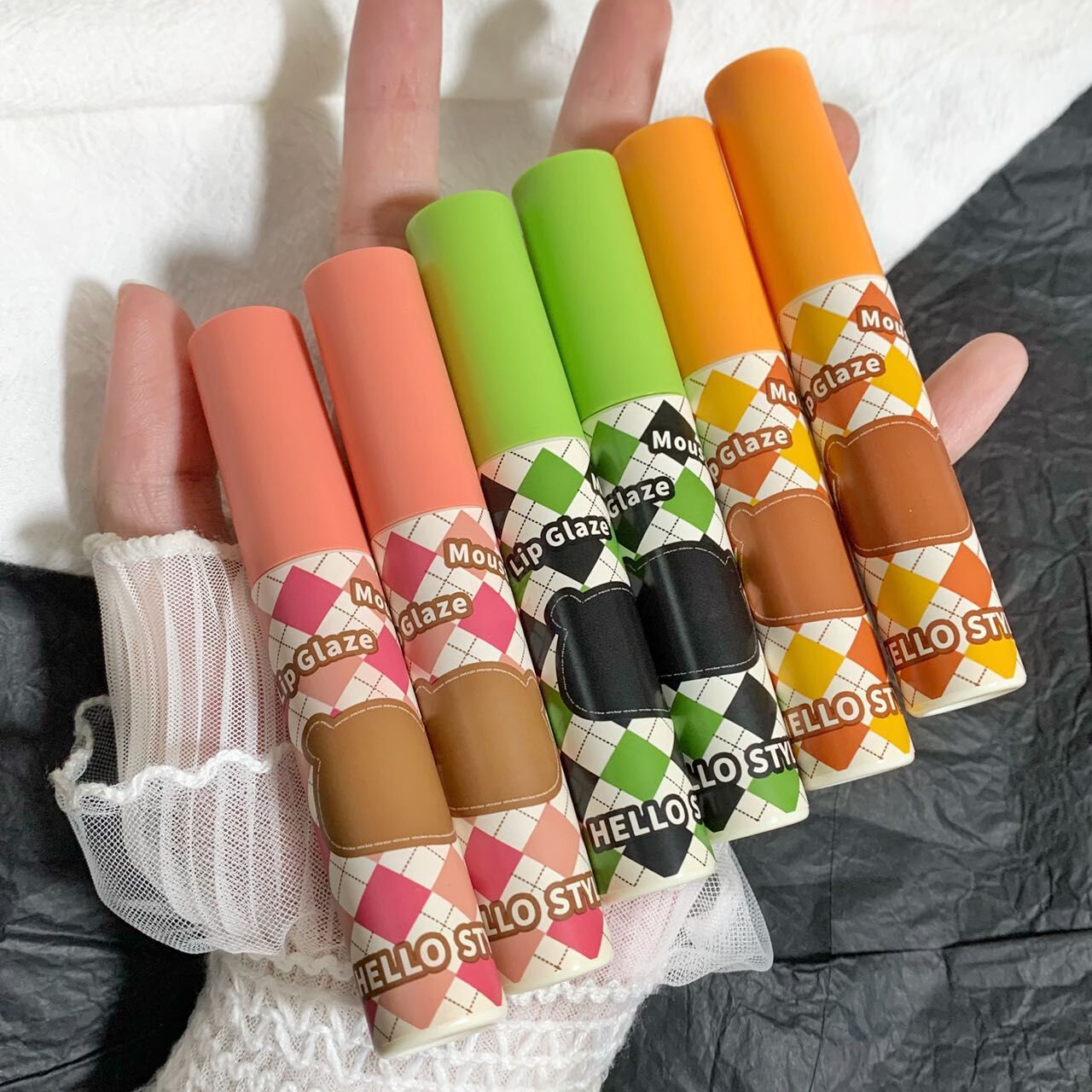 Hellostyle Mist Bear Lip Mud Lip Glaze Velvet Matte Fog Lip Gloss White Plain Plain Parity Student Party