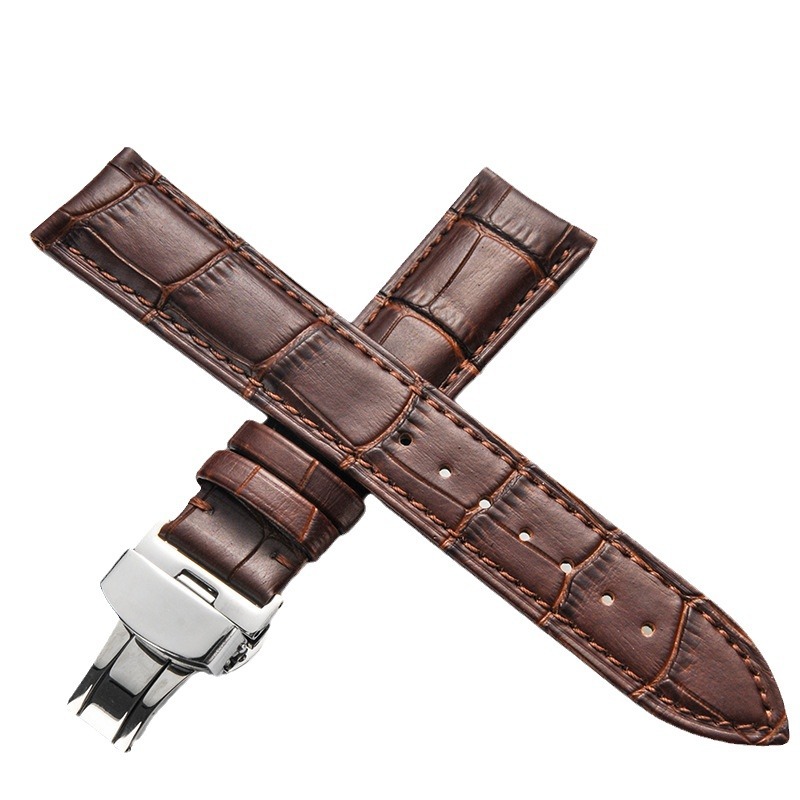 Venta al por mayor correa de reloj de cuero genuino par correa de reloj doble prensa mariposa hebilla caja de madera a juego accesorios de reloj (Grande)