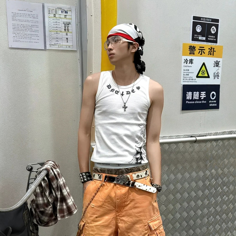 Subculture Hip-Hop Sports Fitness Sleeveless Vest for Men, Summer Cool Design Trendy Brand Tank Top T-Shirt