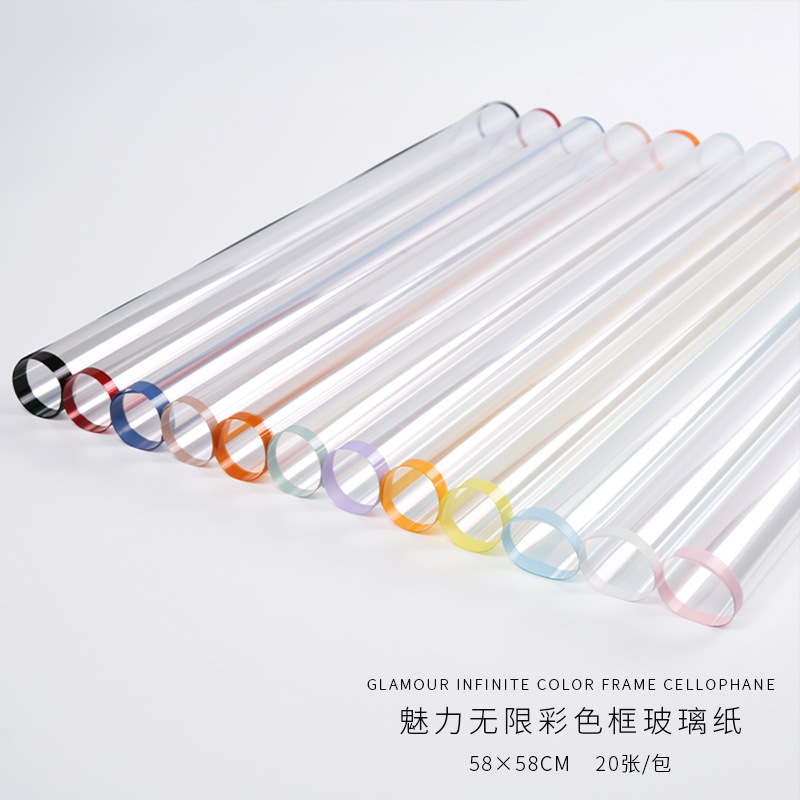 Comercio exterior Encanto transfronterizo ilimitado opp borde de color transparente papel de embalaje de flores diy tienda de flores impermeable arte floral al por mayor