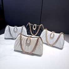 跨境欧美百褶晚宴包丝绸手提包旗袍腋下宴会包KTV公主包cultch