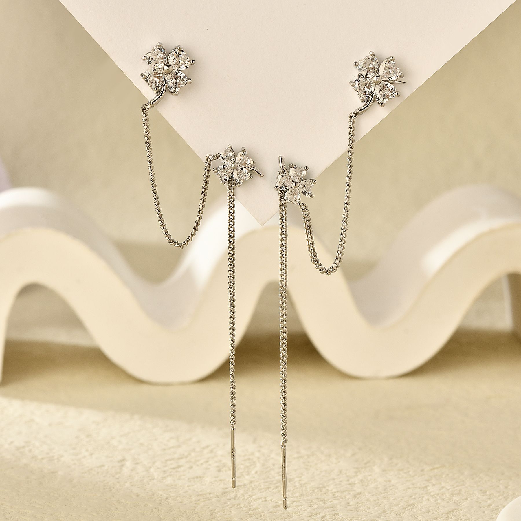 Fashion Flower Copper Earrings Tassel Gem Copper Earrings