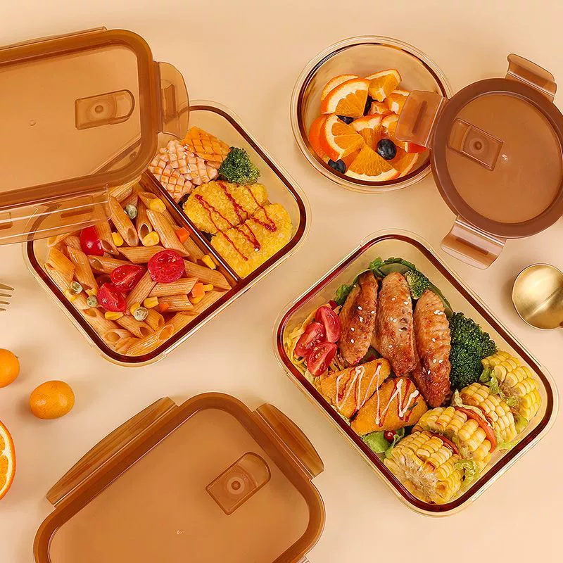 Glass lunch box, rectangular round glass bowl for home use